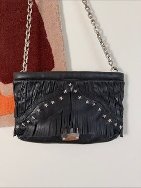 Vintage Jimmy Choo Leather Fringe Crossbody with Star Studs and Chain Strap